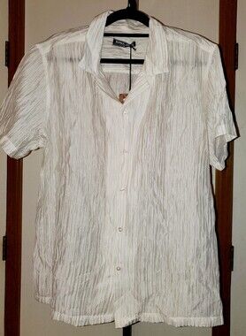 PJ Paul Jones White Textured Short-Sleeve Button-Up Shirt NWT Size: XL